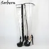 Sorbern Sexy Przezroczysty PCV Kobiety Buty High Heel Black Platform Buty Stilettos Mid Udo Wysokiej Zip Up Duży Rozmiar 15 Custom Color