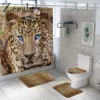 Cortina de chuveiro de leopardo com pele de animal, conjunto de tapete de banho macio para banheiro, capa engraçada, assento de vaso sanitário, à prova d'água, cortina de banheiro 2255r