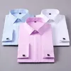 Мужские классические французские манжеты сплошные платья рубашка покрыта платформа формальный бизнес стандартный подходит с длинным рукавом офисные работы белые рубашки LJ200925