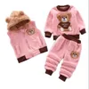 Baby Boys Girls Warm Set Winter Cartoon cat Kids Thickening Hooded Vest+Sweater+Pant Three-piece Sport Suits Children Clothing 211224
