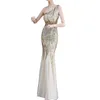 イブニングドレスOuro Vestidos de joite Sereia Um Ombro Barato joite Glitter Elegante Longo Festa Dourado Lantejouras VestidoフォーマルTule