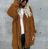 Fashion- Womens Faux Fur Jackets Outerwear Winter Hooded Velvet Coats Pocket Design Loose Coats Women Clothing Warm Soft Outerwear Tops