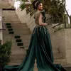 Traditional Kosovo Albanian Caftan Dark Green Prom Dresses with Detachable Train lace Applique Beaded Evening Dress Short Sleeves