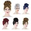 Women Bright Sequnis Muslim Turban Hijabs Big Flower Elastic Head Wrap Ladies Wedding Party Hair Accessories Fashion Headwear