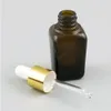 Design de mode carré ambre 10/25/35/50/100 ml verre cosmétique sérum pipette flacon compte-gouttes huile essentielle flacons conteneurs