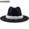 Stingy Brim Chapéus Rosa Jazz Fedora Casamento Mulheres Pérola Sentido Chapéu Branco Elegante Senhoras Lãs Panamá Trilby Formal Party Cap 58-61cm1