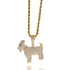 Collier avec pendentif en forme de chèvre à dos massif plaqué or et argent pour homme Hip Hop Iced Out avec chaîne en corde