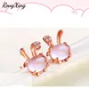 Stud RongXing Orecchini di moda per le donne Bianco / Oro rosa Riempito di cristallo Doppio animale Gioielli Regali per ragazze1