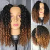 Blueless Ombre Blonde u Part Wig Kinky Curly 100% ludzkie włosy 4a Sprężone curl 250 -gęstość Peruwiańska Remy Pełna maszyna wykonana pół peruki