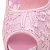 새로운 여성 물고기 Mounth 핑크 웨딩 패션 12.5cm 하이힐 레이스 연회 신발 크기 35-41