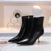 Горячая распродажа - черная кожа с заостренным ногам Женская лодыжка сапоги моды дизайнер сексуальные дамы высокие каблуки обувь насосы (оригинальная коробка) 6,5 см