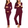 2020 New Nursing Pajamas Set Nightie For Feeding Baby Tops Women Winter Sleepwear Pyjama Allaitement Maternity Pregnancy Clothes LJ201120