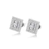 S925 Sterling Silver Geometrisk Square Stud Örhängen Bling Ice Out Hip Hop CZ Örhänge för män Smycken