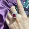 Luxury 10 11mm Big Ruby Emerald Wedding Rings for Women 925 Sterling Silver Sparking Full Zircon Party Jewelry Gift315b