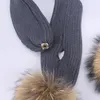 Enfants tricoté écharpe Set de luxe d'hiver chaud Crochet Chapeaux Foulards avec véritable fourrure Pom Beanie Hat pour garçons et filles Y201024