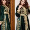 Elegancki arabski Kaftan Marokański Dark Green Suknie Wieczorowe Długie Rękaw Haft Aplikacje Koraliki Długość Piętra Caftan Dress Muzułmańska Vestidos