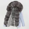 OFTBUY Vera Pelliccia di coniglio Cappotto impermeabile Parka Naturale Volpe Collo di pelliccia di procione Cappuccio Giacca invernale Donna Tuta sportiva rimovibile 201125