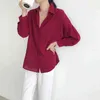 Neue Ankunft Frauen Solide drehen-unten Kragen Chiffon Bluse Oversize Button Up Wein Rot Hemd Korea Stil Feminina Blusa t9O905F H1230
