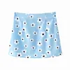 chic girl a-line floral print summer blue mini skirt women sweet flower print high waist short skirt young lady fashion skirts G220309