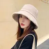 Lady Reversible Double Sided Bucket Hat Vinter Höst Solid Färg Tjocken Faux Fleece Wide Brim Sunscreen Packable Fisherman Cap1