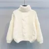 Stickade twist pullovers tröja kvinnor kvinnlig vintage solid turtleneck jumper höst vinter toppar casual cozy 210427