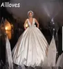 Vintage Satin Dubai Arabic Ball Gown Wedding Dresses Sexy Deep V Neck Lace Appliques Beaded Bridal Dresses Backless Court Train Plus Size Vestidos De Novia CL0080