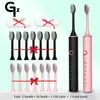 GeZhou Electric Toothbrush Sonic Rechargeable IPX7 Waterproof 6 Mode Travel with 8 Brush Head gift 220224