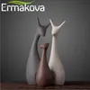 Ermakova 3 PCS鹿の家族の置物現代的な方法セラミックの彫像家の装飾飾りフィギュア動物飾りT200703