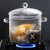 Casserole de cuisinière en verre borosilicaté résistant à la chaleur avec couvercle marmite à soupe Fpr nouilles nourriture