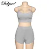 Dulzura ribbad stickad tvådelar Set Crop Top rem Shorts Biker set Streetwear Spring Summer Clothes Outfit Active Wear T200603