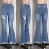 Weigou Ladies Flare Women Ripped Denim Skinny Pants Female Wide Leg Hole Jeans LJ201029