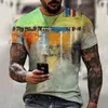 Homens Camisetas 2022 Verão Mens Oversized Vintage Manga Curta Moda Harajuku Étnica Tie-Dye Impresso Tshirts Roupa de Marca de Basck