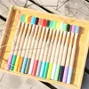 Rainbow Bamboo Toothbrush multi Colors Round Handle Black Bristle Adult Tandenborstel Wooden Handle Low carbon Tooth brush