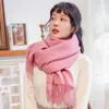 Scarves Winter 100% Wool Scarf For Women Thicken Warm Shawls And Wraps Foulard Femme Solid Pink Cashmere Echarpe1