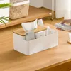 Support de boîte à mouchoirs de levage de bureau Inserts en bambou Organisateur de stockage séparé Salon Table basse Serviettes en bois Support en plastique YFAX3210