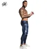 Gingtto Hommes Skinny Stretch Jeans Réparé Bleu Foncé Hip Hop Distressed Super Skinny Slim Fit Coton Confortable Grande Taille LJ200911