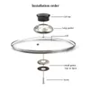 14-30 cm Universal-Kochgeschirrabdeckung aus gehärtetem Glasdeckel für Bratpfanne, Kochtopf, Kochtopf, Wok mit Knopf, Küchenherd-Zubehör 201223