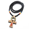 Hiphop Religious Anubis Egyptian Apep Wood Beads Sweater Chain Necklace The Symbol Of Life Wooden Cross Attila Ankh Pendants
