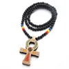 Hiphop Religious Anubis Egyptian Apep Wood Wood Sweater Chain Colar O símbolo da vida de madeira de madeira Attila ankh pingentes