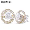 Transgems 14K White Yellow Gold Center 2ct 5 * 7mm Oval DEF Color Moissanite Grandi orecchini Halo Orecchini Push Back per le donne Y200620