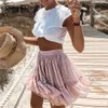 Simplee Casual polka dot mini women skirt High waist A line korean tassel pink summer skirt Sexy ruffle beach female skirts LJ200820
