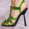 New Summer Transparent Sandal Fashion High Heels Square Toes Rivet Rhinestones Pumps Wedding Party Shoes On Heels Big Size 34-43