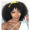 Mongolian Virgin Hair band Wig bang coily Kinki Curly Human remy Headband Wigs for black Women With Bangs 150%density diva1