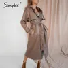 Streetwear PU Cuir Trench Coats Femmes Brown Automne Hiver Ceintures Long Manteau Cranté Bureau Dames Poche Outwear LJ201127