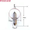 WOJIAER Vintage Natural Stone Pendant Crystal Healing Pointed Hexagon Pillar Circle Wire Wrap Dangle Women BO908