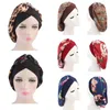 Home Travel Soft Salon Wide Band Floral Printed Sleeping Bonnet Imitated Silk Fabric Forehead Crossed Women Turban Hat Hair Care