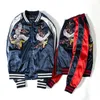 Men's Jackets Chinese Style Jacket Men Spring and Autumn Couple Short Yokosuka Cranes Embroidered Baseball Suit Satin Loose Coat gf85