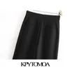 KPYTOMOA Femmes Élégant Mode Bureau Wear Plissé Pantalon à jambes larges Vintage Taille haute Poches latérales Pantalon féminin Mujer 201228