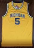 personnalisé Jalen Rose # 5 Michigan Retro Basketball Yellow Stitch personnaliser n'importe quel nom de numéro HOMMES FEMMES JEUNESSE XS-5XL