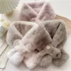Double Button Faux Fur Scarf Solid Color Scarves Thick Warm Scarves All-match Neck Snood Cross Collar Cover Winter Scarf